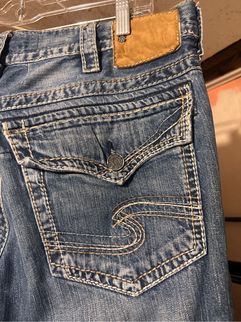 Silver Jeans Co Zac Flap Mens 33x32 Blue Bootcut Pockets Embroidered Western Y2K - Picture 8 of 11